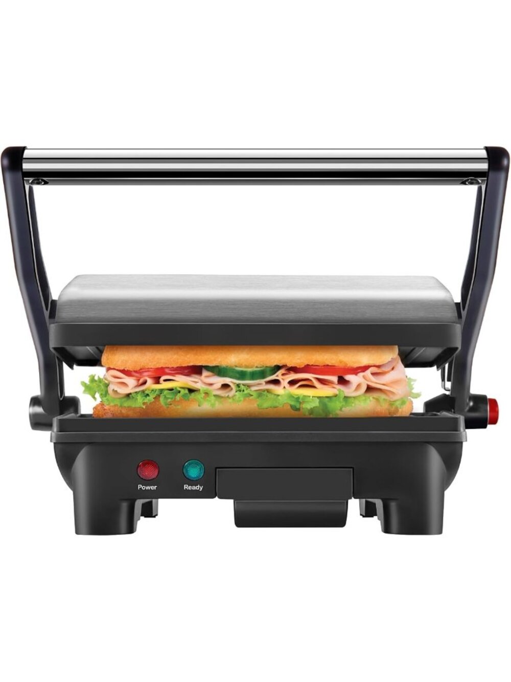 Compact Electric Panini Press Grill - 2-Slice Non-Stick Sandwich Maker, 180°